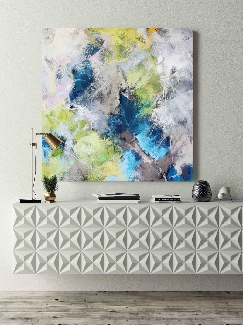 Green Blue Painting |  Green Blue Abstract | Green Blue Wall Art | World Map - 壁貼/牆壁裝飾 - 棉．麻 綠色