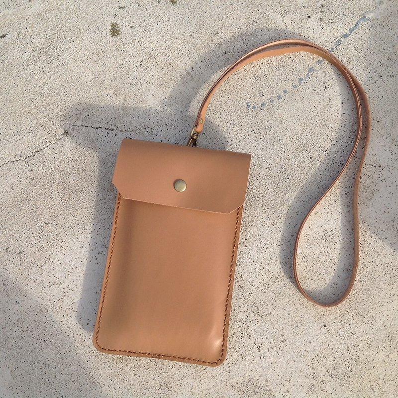 Phone straps, can be easy to travel cards, cards, hanging chest, wallet hand-stitched, leather leather [then] brown - Other - Genuine Leather Orange