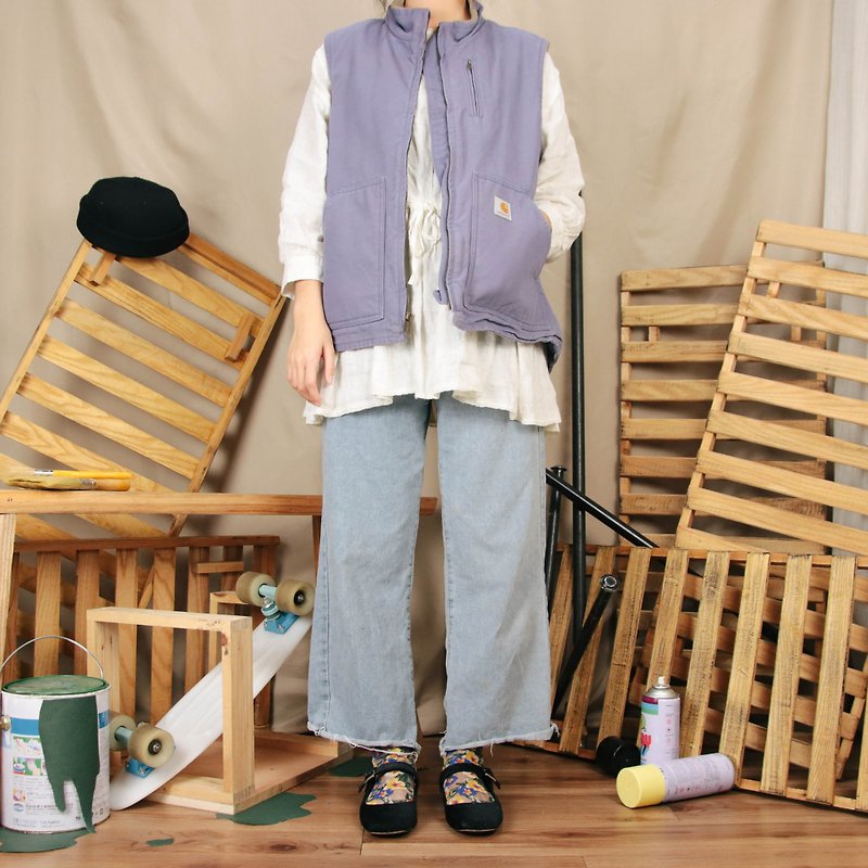 Carhartt Work Vest 002 Light Purple, Sleeveless Workwear [Tsubasa.Y 古 着 屋] - เสื้อกั๊กผู้หญิง - ผ้าฝ้าย/ผ้าลินิน สีม่วง