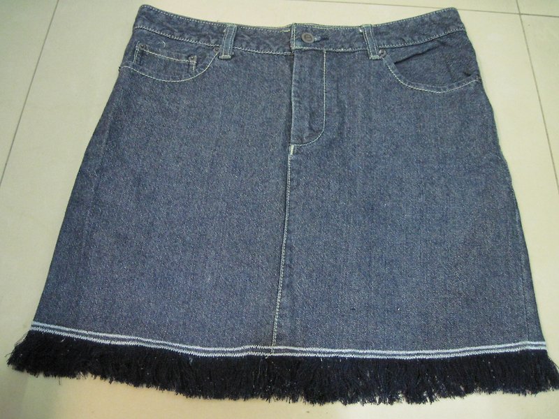 Used Denim Skirt Hand-Drawn with Eco Bag - กระโปรง - ผ้าฝ้าย/ผ้าลินิน สีน้ำเงิน
