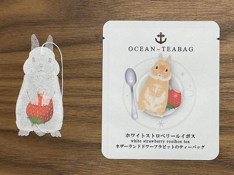 Netherland Dwarf Rabbit Tea Bag with 4 White Strawberry Rooibos - Tea - Paper Orange
