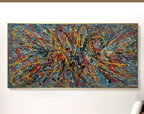 抽象的な風景のイラスト 大きな抽象的な風景画のカラフルな絵画抽象スケトウダラ スタイル