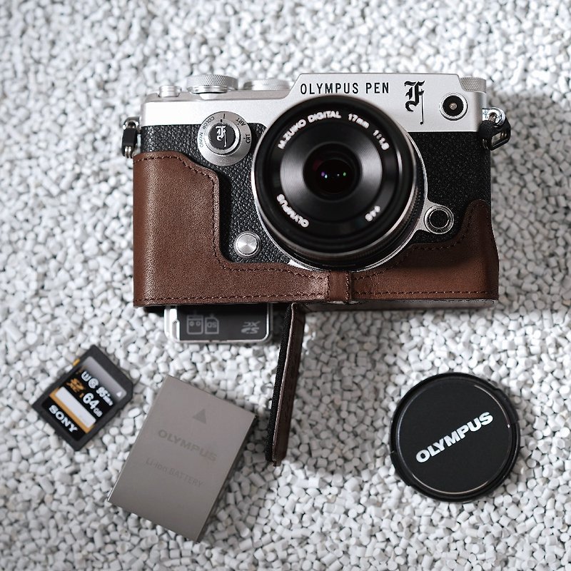 Camera Case & Wrist strap Set for Olympus PEN-F - Cameras - Genuine Leather Multicolor