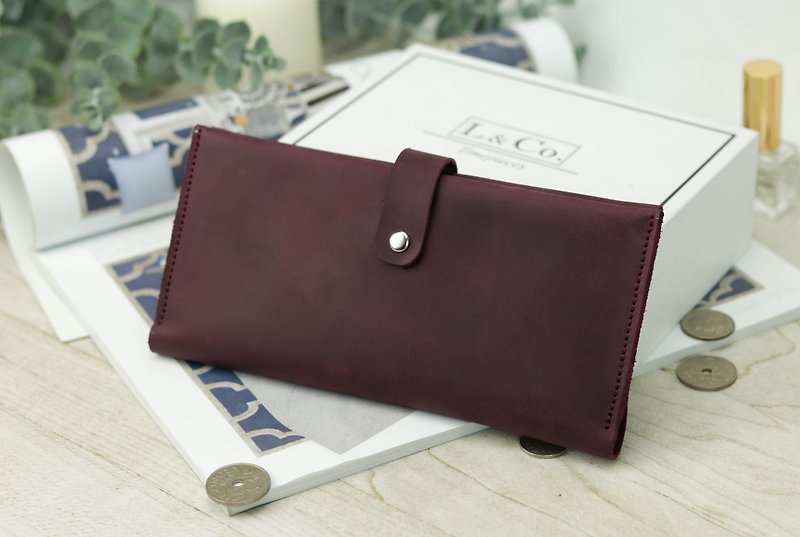 Women's Leather Long Wallet / Card Coin Purse / Men Phone Wallet/ Long Purse - 長短皮夾/錢包 - 真皮 紫色