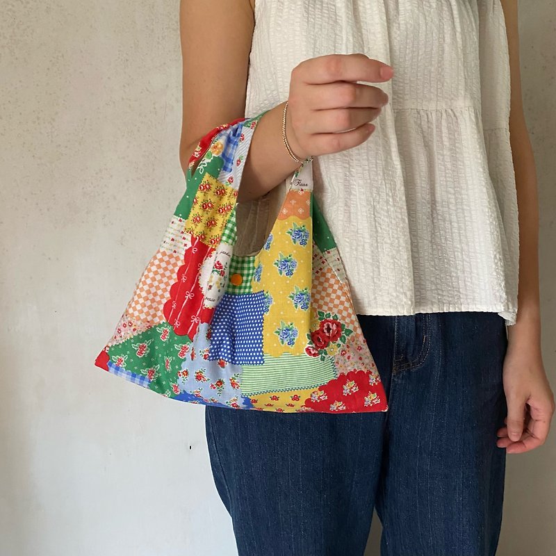Patchwork pattern square tote bag/hand bag - Handbags & Totes - Cotton & Hemp Red
