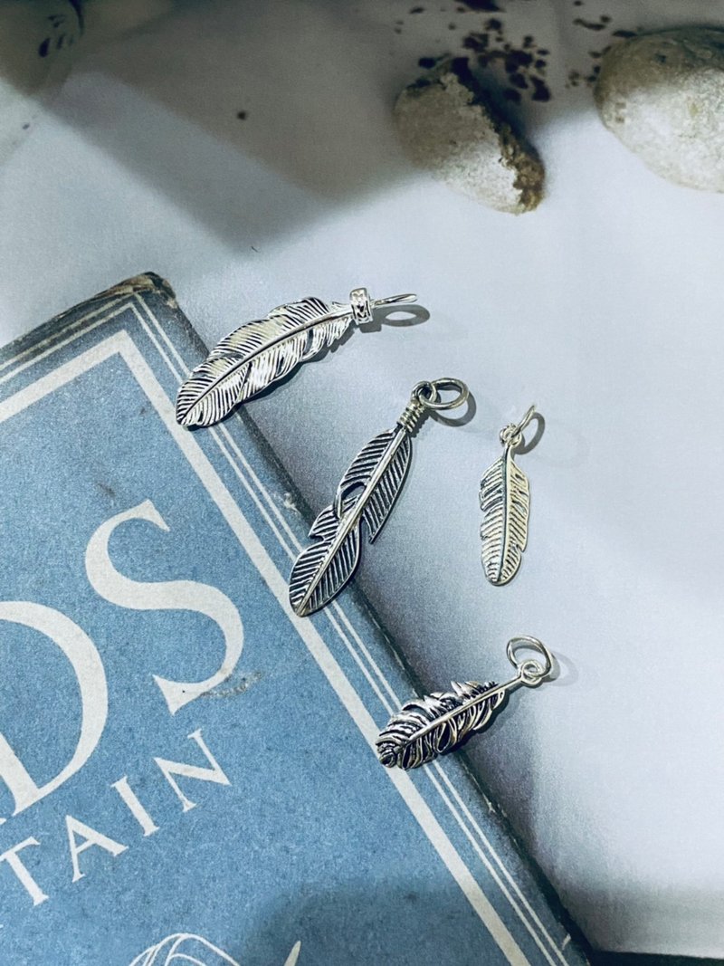 925純銀 迷你羽毛造型 純銀項鍊 feather 復古 亮銀 - 項鍊 - 純銀 銀色