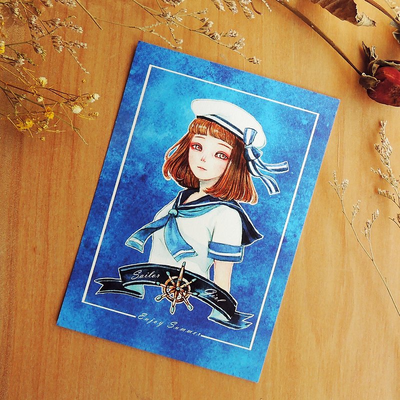 Sailor suit girl postcard - การ์ด/โปสการ์ด - กระดาษ สีน้ำเงิน