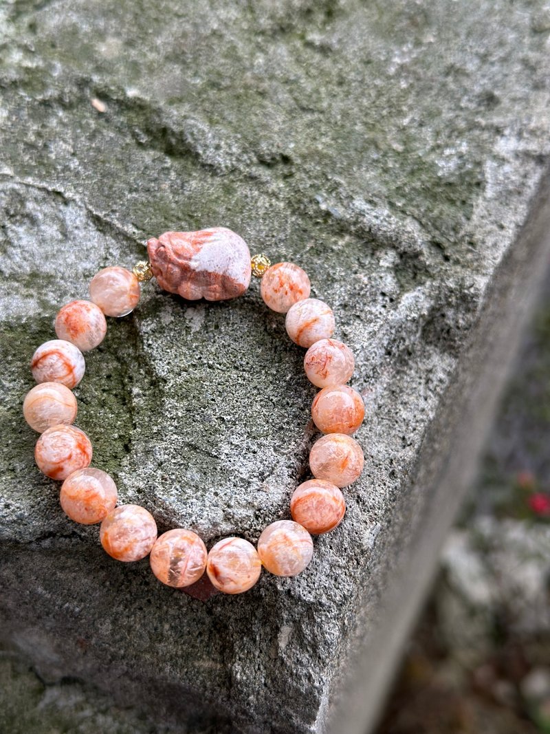 Ancient Coral Jade Pixiu with Orange Snowflake Ghost - Navel Chakra - Bracelets - Crystal Orange