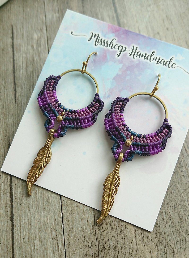 Misssheep-A115 - Bohemian ethnic style South American wax braided brass earrings - Earrings & Clip-ons - Other Materials Purple