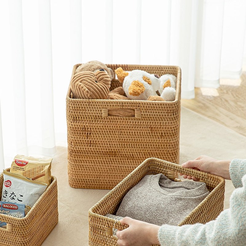 Japanese Frost Mountain Unprinted Style Rattan Storage Basket with Handles (Extra Large) - กล่องเก็บของ - วัสดุอื่นๆ สีนำ้ตาล