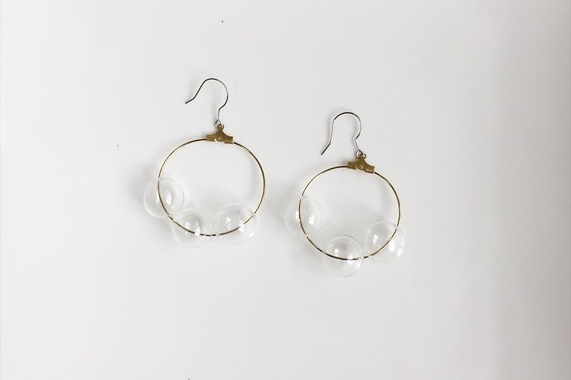 hula hoop transparent glass ball earrings - Earrings & Clip-ons - Glass Transparent