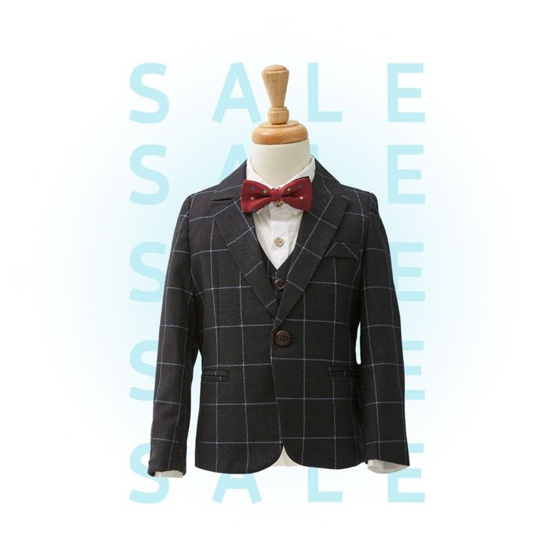 HAO.HAO kids large square plaid suit-light blue plaid dark gray (set of three) - ชุดเด็ก - วัสดุอื่นๆ 