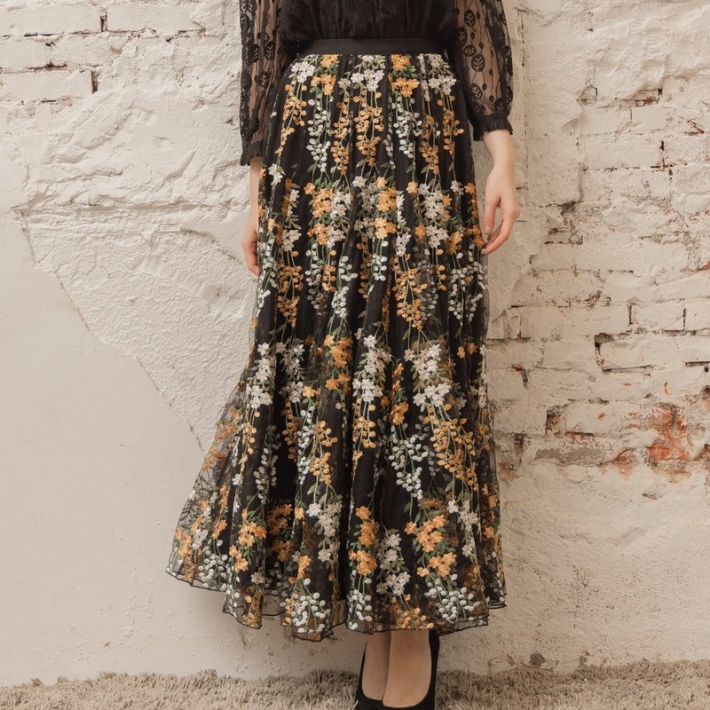 英倫花園菲利斯紗裙  黑 - 裙子/長裙 - 聚酯纖維 黑色