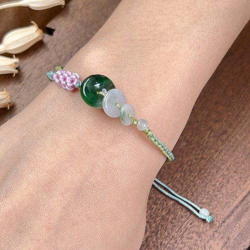 瓔珞珠寶盒 E.L.Jewelry Box 冰種飄綠翡翡翠平安扣編織手鍊 | 天然緬甸玉A貨翡翠 | 送禮