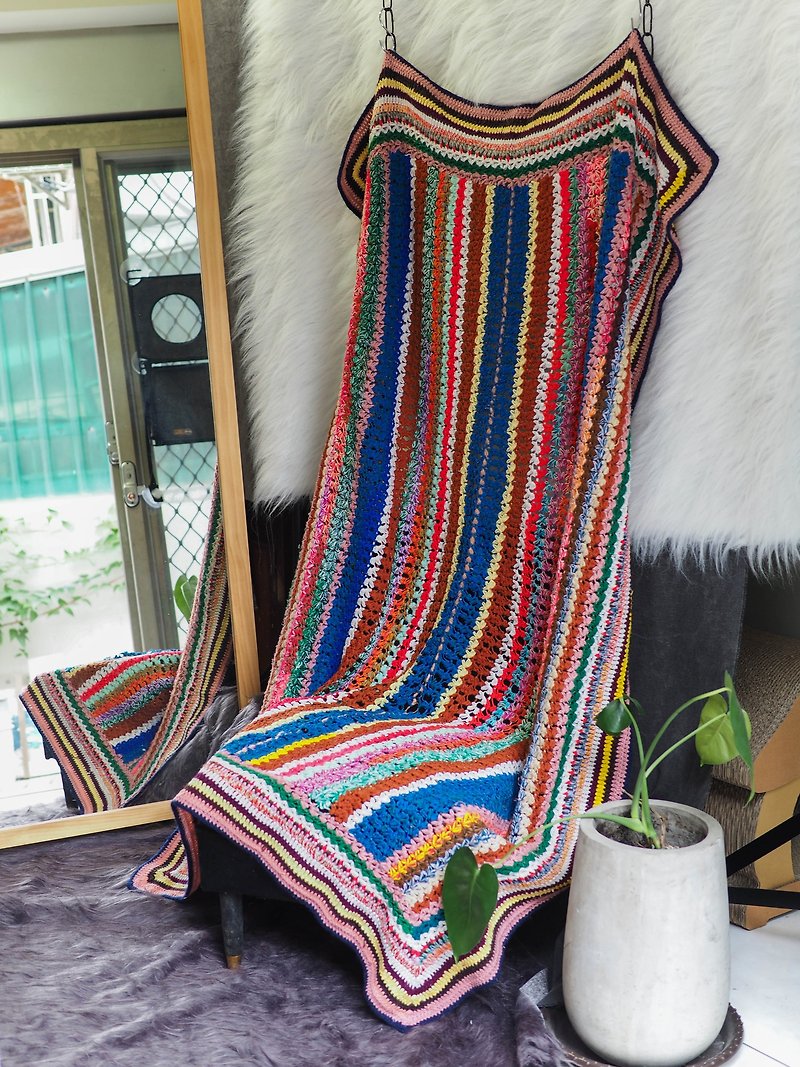 和歌山夏の愛の手のかぎ針編みのパッド暖かい国の手織りのアンティークカラーユニバーサル織りパッドヴィンテージ - 毛布・かけ布団 - ポリエステル 多色