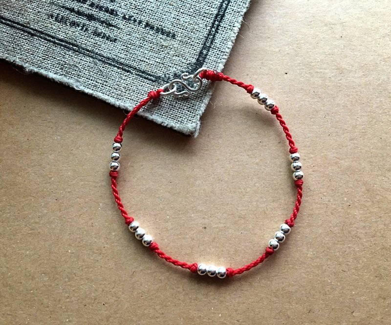 Dot/Brazilian Wax line/sterling silver/woven bracelet/925 silver bracelet/anklet - สร้อยข้อมือ - โลหะ สีแดง