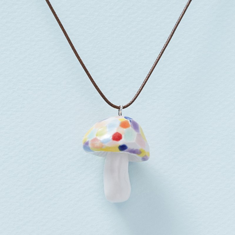 Colorful Mushrooms - Handmade White Porcelain Necklace