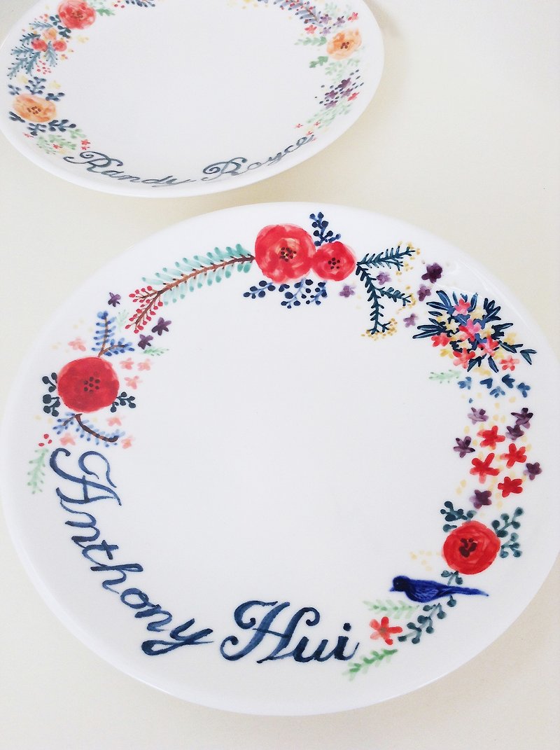 Custom-made hand-painted 7-inch dinner plate 18cm garden wedding plate pairing, anniversary plate customization, name