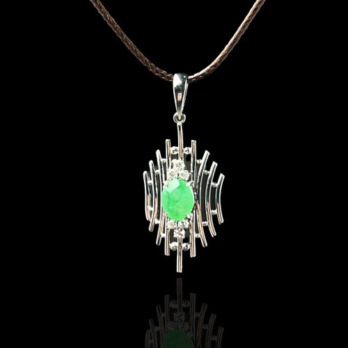 瓔珞珠寶盒 E.L.Jewelry Box 冰陽綠翡翠蛋面項鍊 PT900白金鑽石 | 天然緬甸玉翡翠A貨 | 送禮