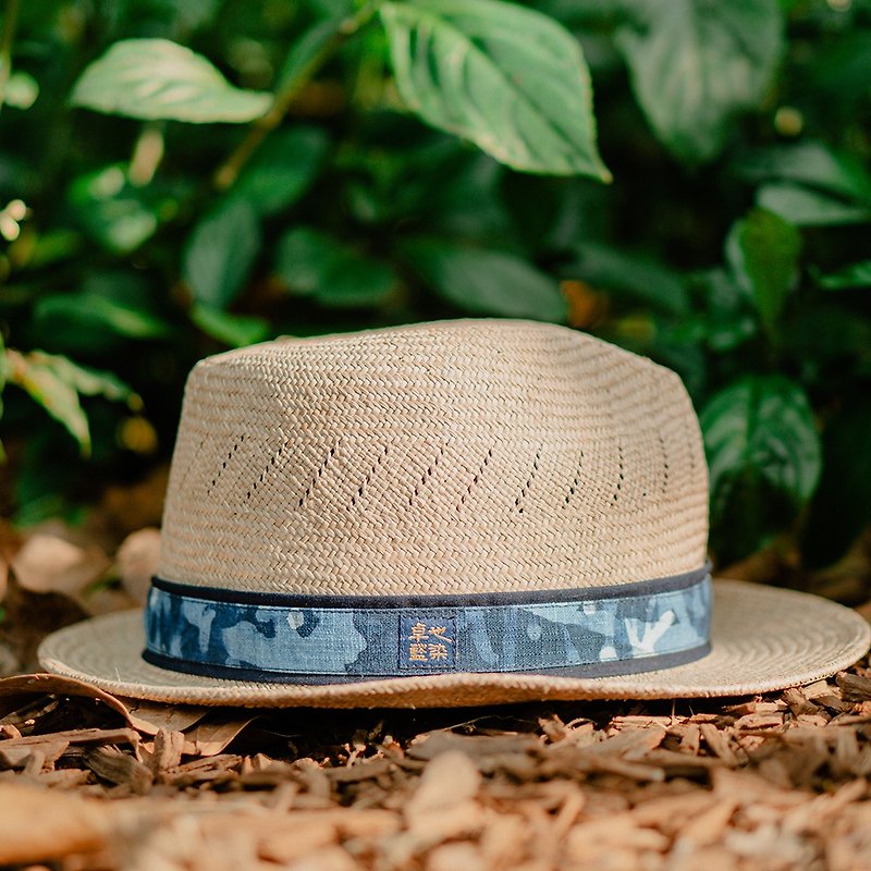 Zhuo Ye Lan Dye × Yuanli Rush-Six-line Rush Hat (Batik Ribbon) - Hats & Caps - Cotton & Hemp 