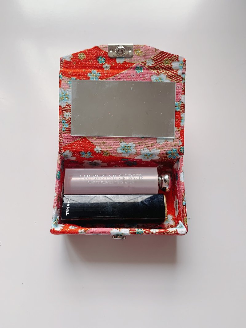 Pink cherry double lipstick box/jewelry box - กล่องดินสอ/ถุงดินสอ - ผ้าฝ้าย/ผ้าลินิน สีแดง