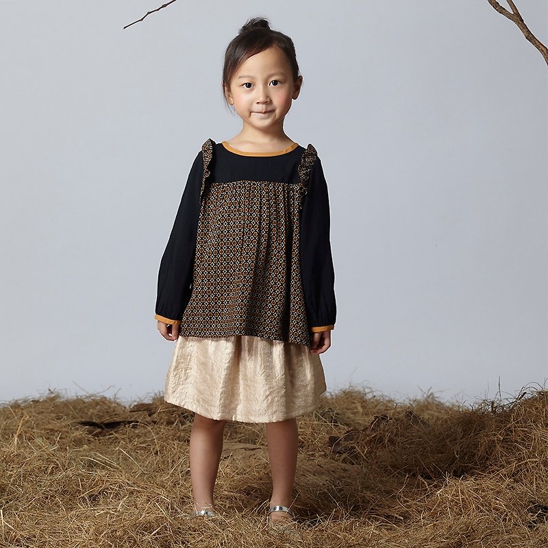 Ángeles-金絲麻段荷葉腰頭短裙 (2-6歲) - 其他 - 棉．麻 