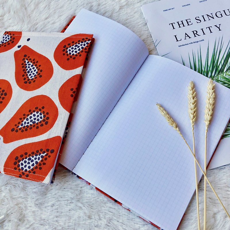 Cover dyed / printed and dyed cloth notebook large - papaya - Notebooks & Journals - Cotton & Hemp Multicolor