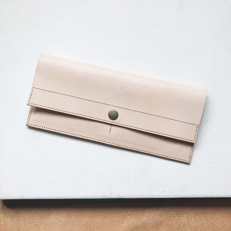 Handmade leather long clip _ ultra-thin minimalist 4 card layers _ double bill layers (can be placed change) _ original leather - Wallets - Genuine Leather Orange