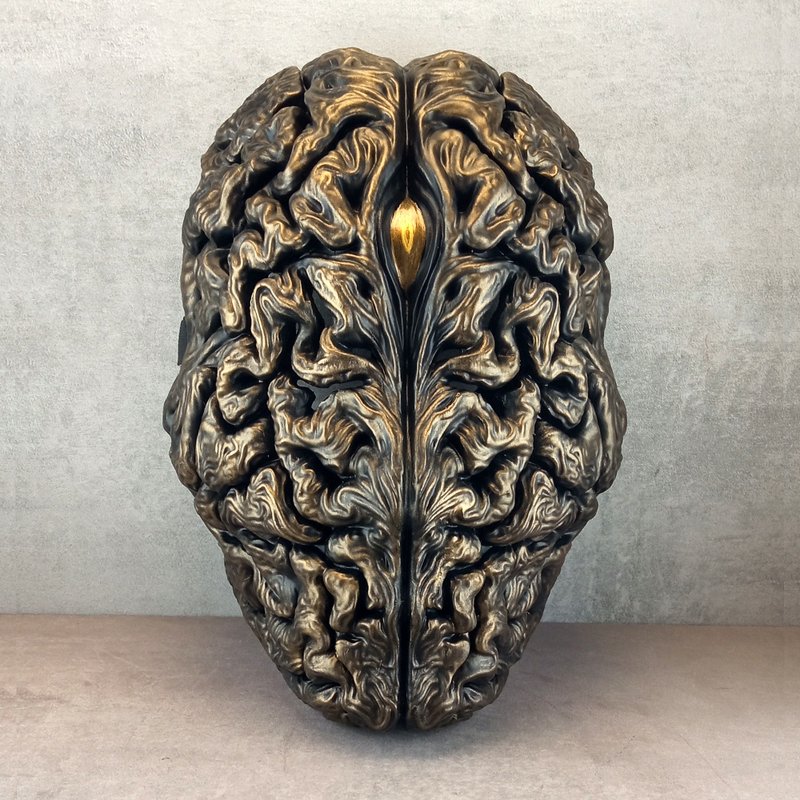 Bronze Brain Mask: Gothic Horror, Halloween Mask - 口罩/口罩收納套 - 塑膠 金色