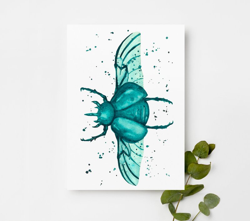 Postcard - Beetle | Watercolor Card, Hand drawn postcard, Minimalism style - Cards & Postcards - Paper Green