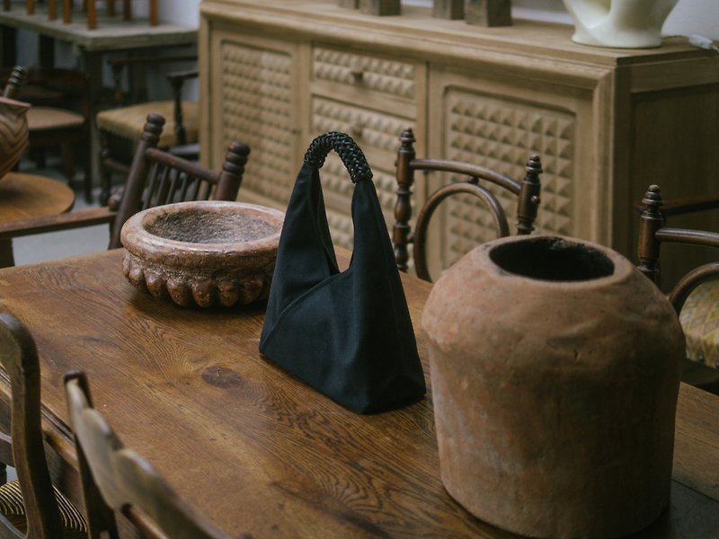 Woven Triangle Bag 36cm (All-Black) - Handbags & Totes - Cotton & Hemp Black
