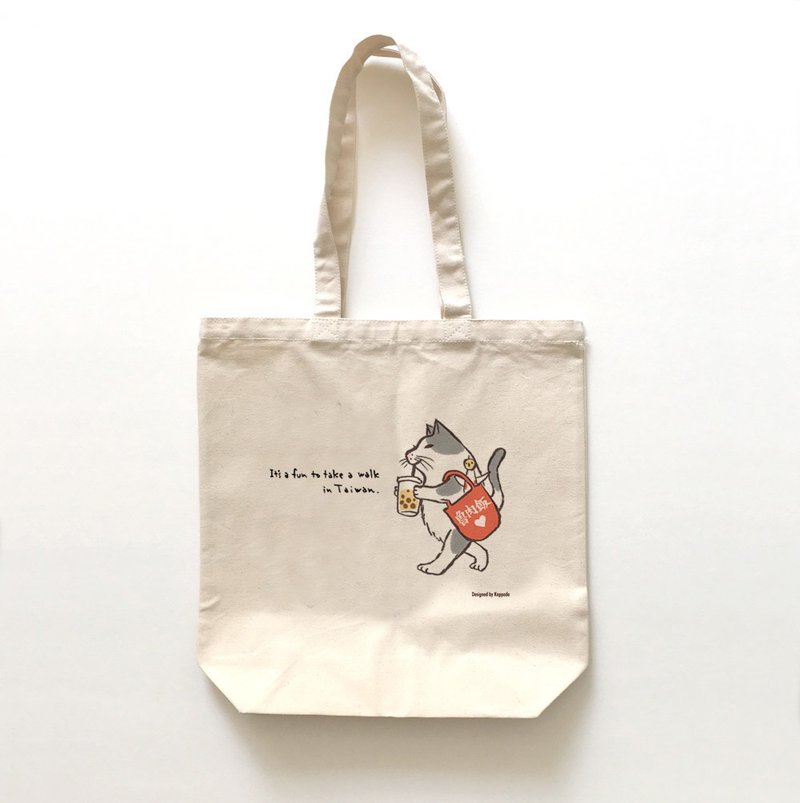 Tote bag cat walk - Handbags & Totes - Cotton & Hemp White