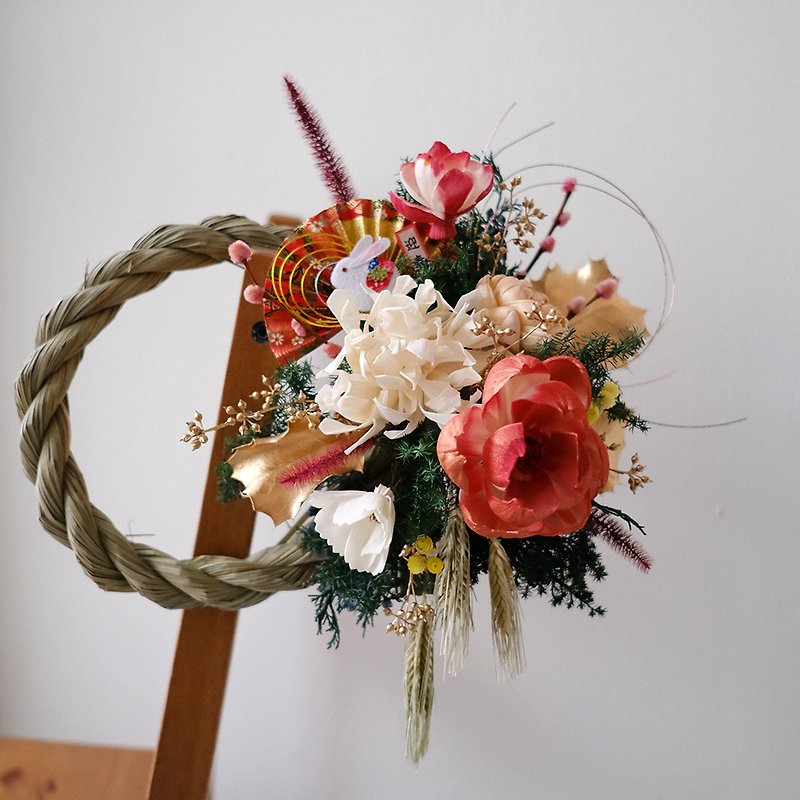 Japanese-style note rope round reunion round style / eternal flower dried flower blessing for the New Year gift for the Spring Festival - ช่อดอกไม้แห้ง - พืช/ดอกไม้ 