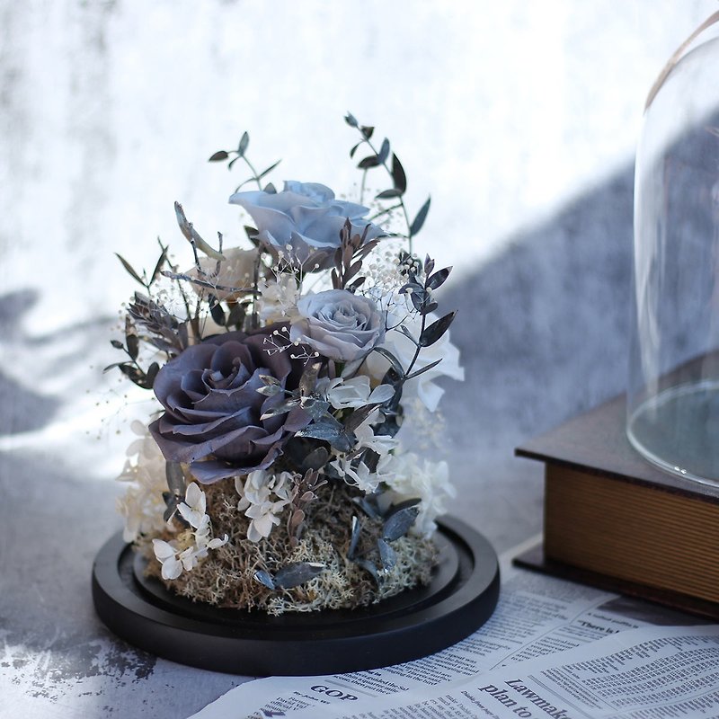 客製永生花玻璃罩盅 Morandi 不凋花玫瑰花花禮 乾燥花 - 乾花/永生花 - 植物．花 多色