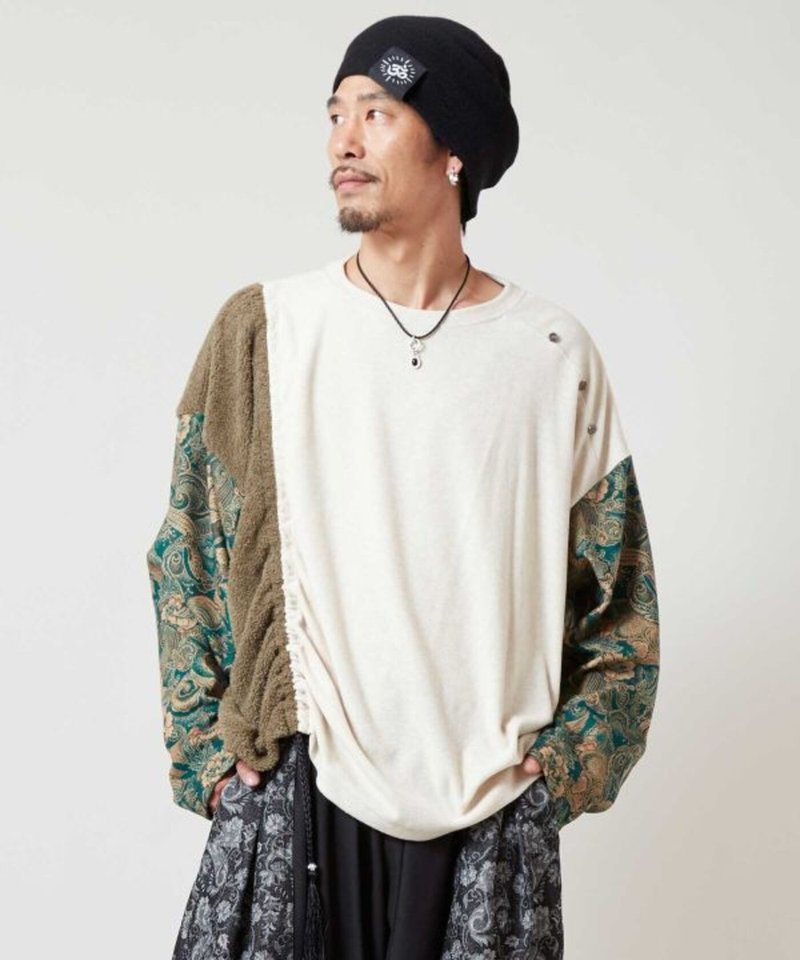 【熱門預購】男款花卉拼接絨布上衣 (3色) CCP-5306 - 男 T 恤 - 棉．麻 