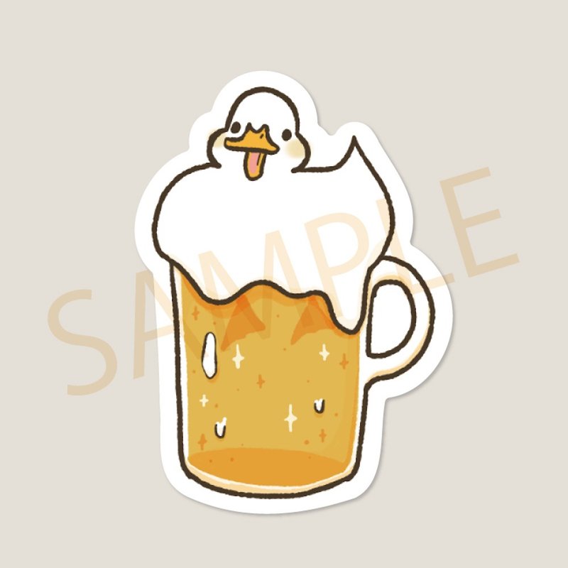 Mochi mochi duck beer water resistance sticker - Stickers - Waterproof Material 