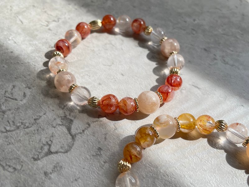 Good Luck and Wealth x Red and Yellow Gum Flower Crystal x Cherry Blossom Agate x Snowflake Ghost Crystal Bracelet Crystal Bracelet - Bracelets - Crystal Red