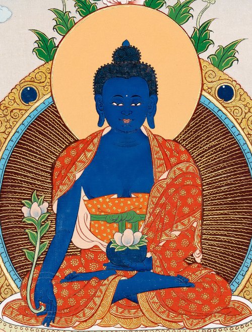 チベット宗教の薬師仏のタンカアート - ショップ Boudha Stupa