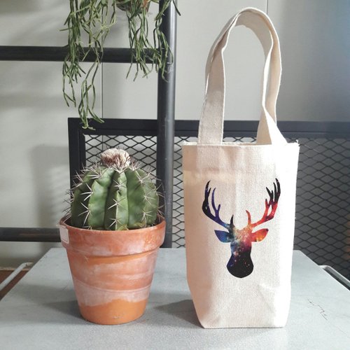 hipster Cosmic Stag 帆布 咖啡 隨行杯 飲料提袋 鹿 宇宙 銀河系