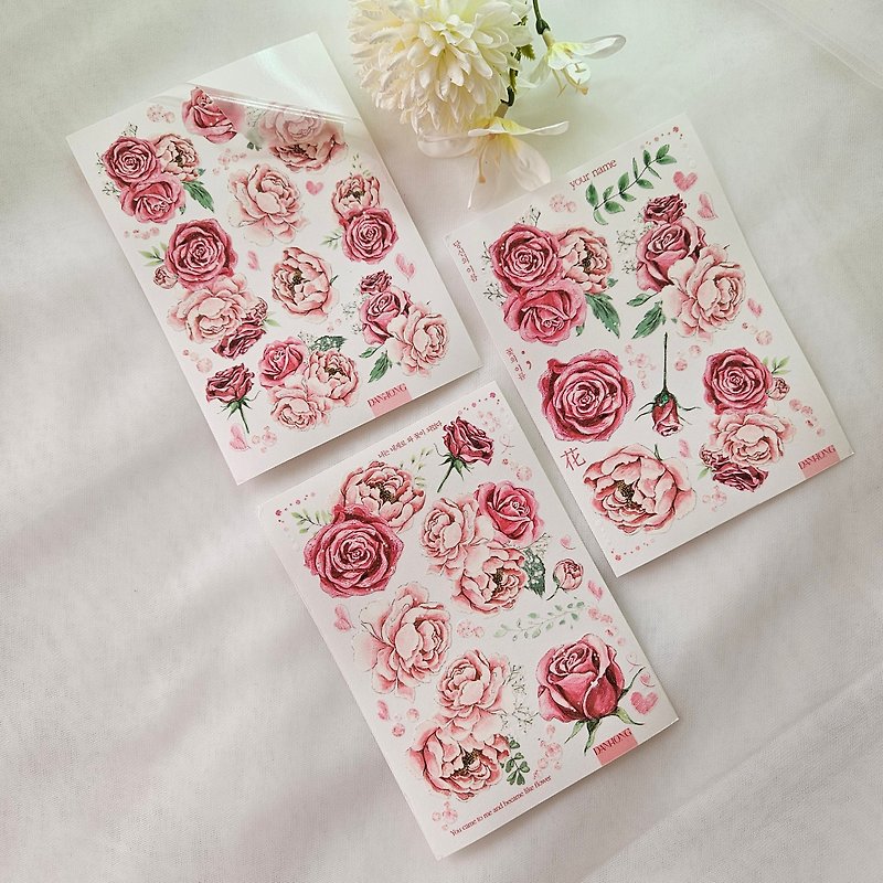 Sensitive&Oriental flower sticker _ Pink Rose - 貼紙 - 塑膠 