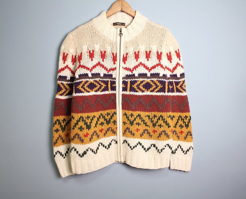 FOAK vintage hand-woven ethnic totem sweater coat - สเวตเตอร์ผู้หญิง - ขนแกะ หลากหลายสี