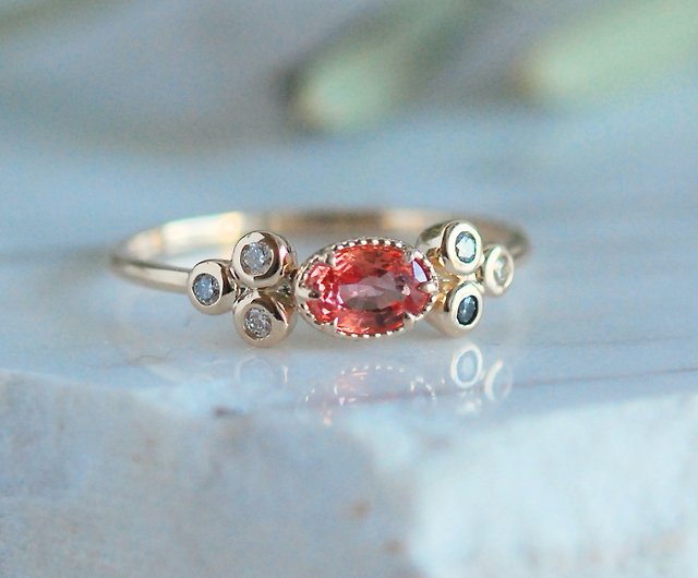 Padparadscha sapphire lotus flower lover ring / K10YG [only one