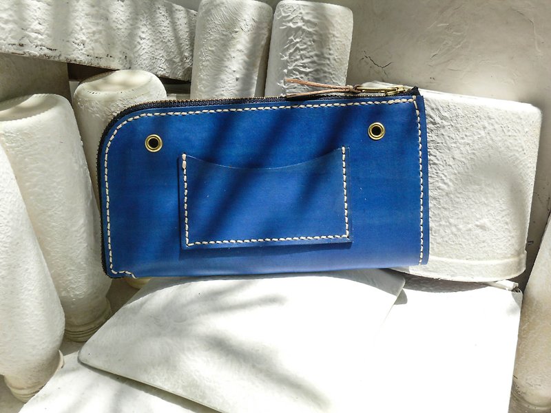 Non-impact bag royal blue vegetable tanned leather full leather universal wallet