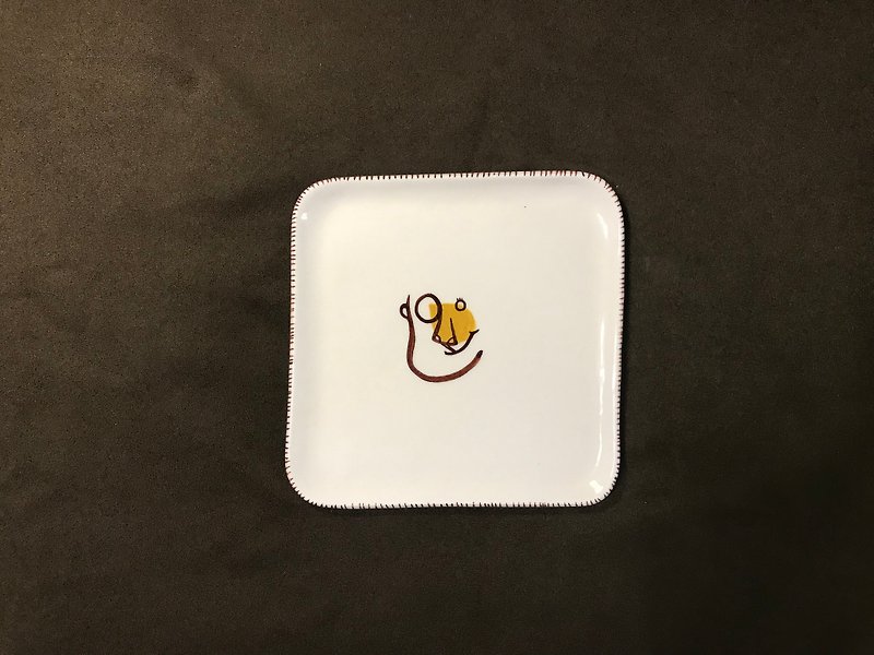 現代圖樣方盤/黃 - 盤子/餐盤/盤架 - 瓷 白色