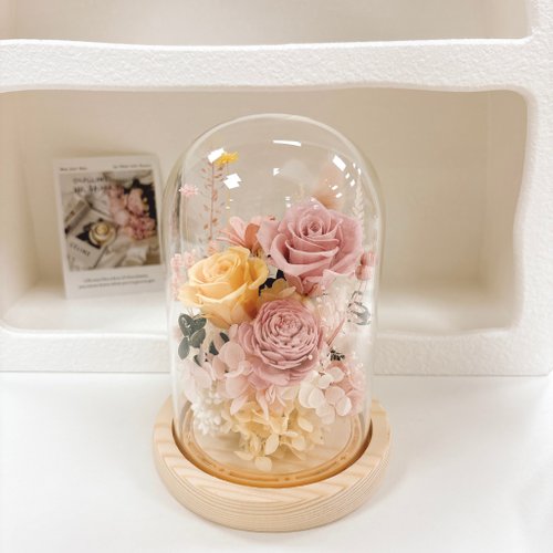魚花島花藝/香氛工作室 永生花夜燈玻璃罩-粉黃系 擴香 開幕 生日禮物 yuflorist