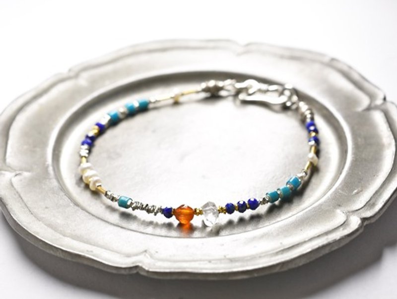 Delicate breath of Herkimer diamonds and carnelian, lapis, pearls and turquoise blue white hearts and curren Silver