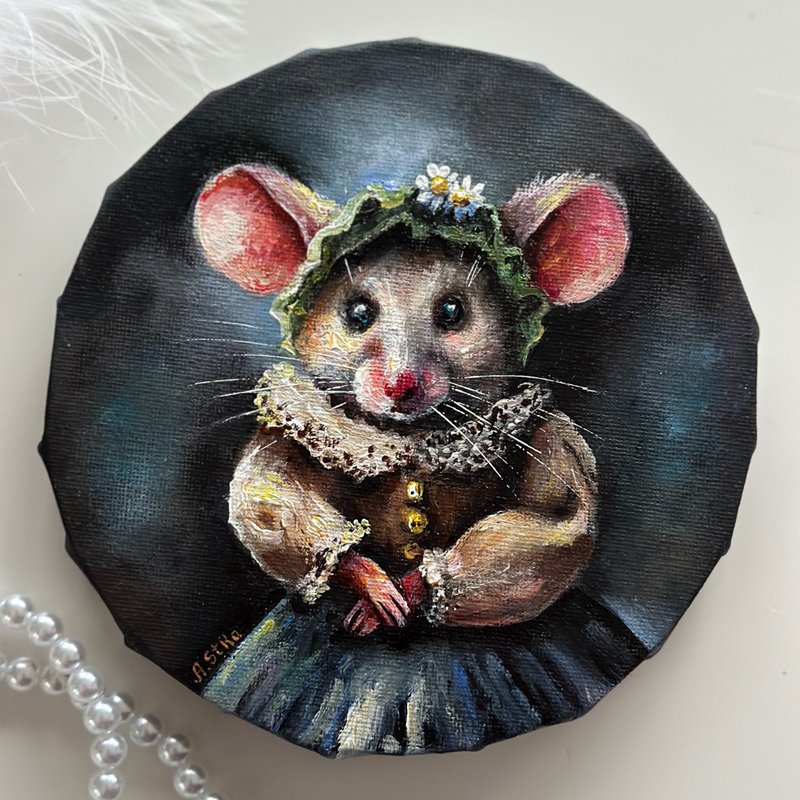 Mouse original painting, Mouse home decor, Animal vintage portrait, Woodland art - 壁貼/牆壁裝飾 - 棉．麻 黑色