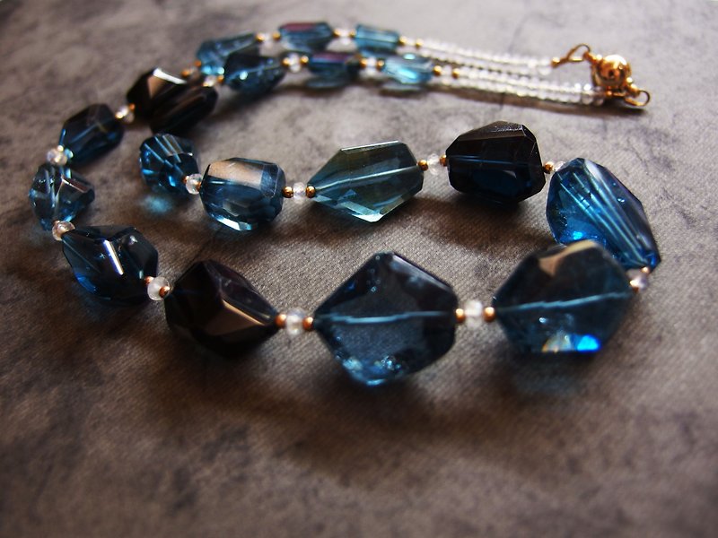 Jingjing Workshop*Love2hm time [River] London Blue Stone*Moonstone package 14K gold necklace - สร้อยคอ - เครื่องเพชรพลอย สีน้ำเงิน