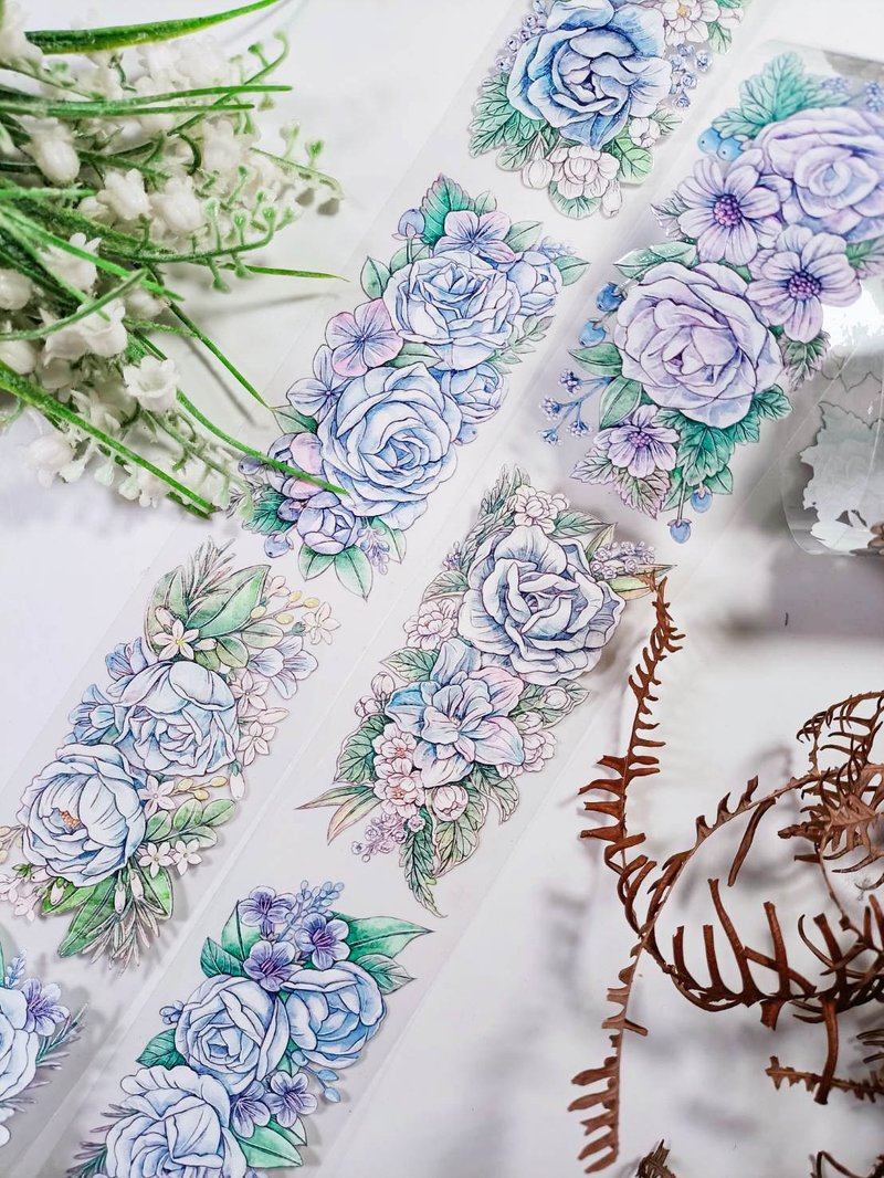 PS327_Blue flowers/ 装飾テープ - マスキングテープ・PET テープ - プラスチック 多色