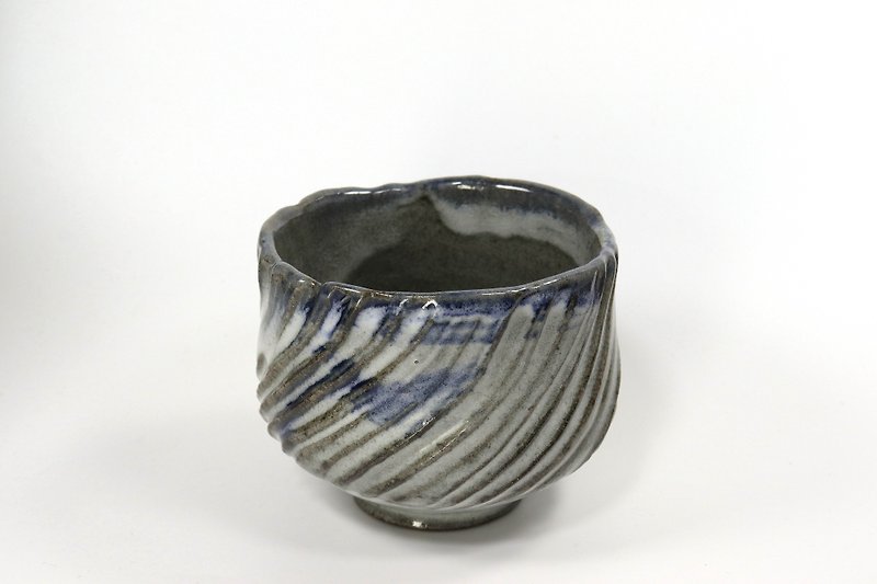 陶器 急須・ティーカップ 多色 - 木焼成しっとりホワイトコバルトブルー中茶碗
